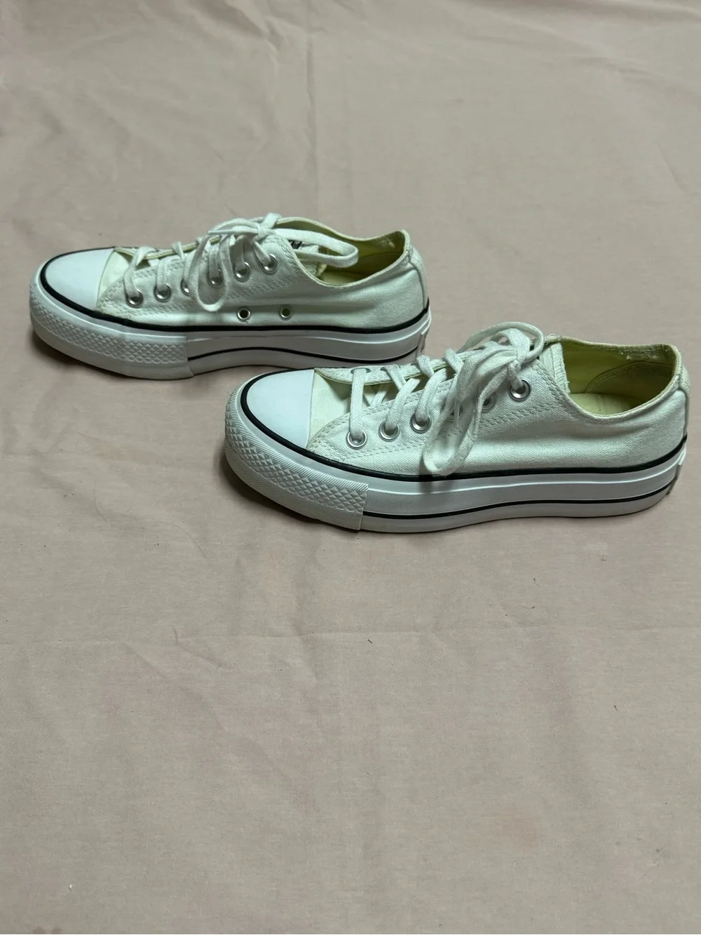 Converse White Low-Top Platform Canvas Sneakers with Black Stripe